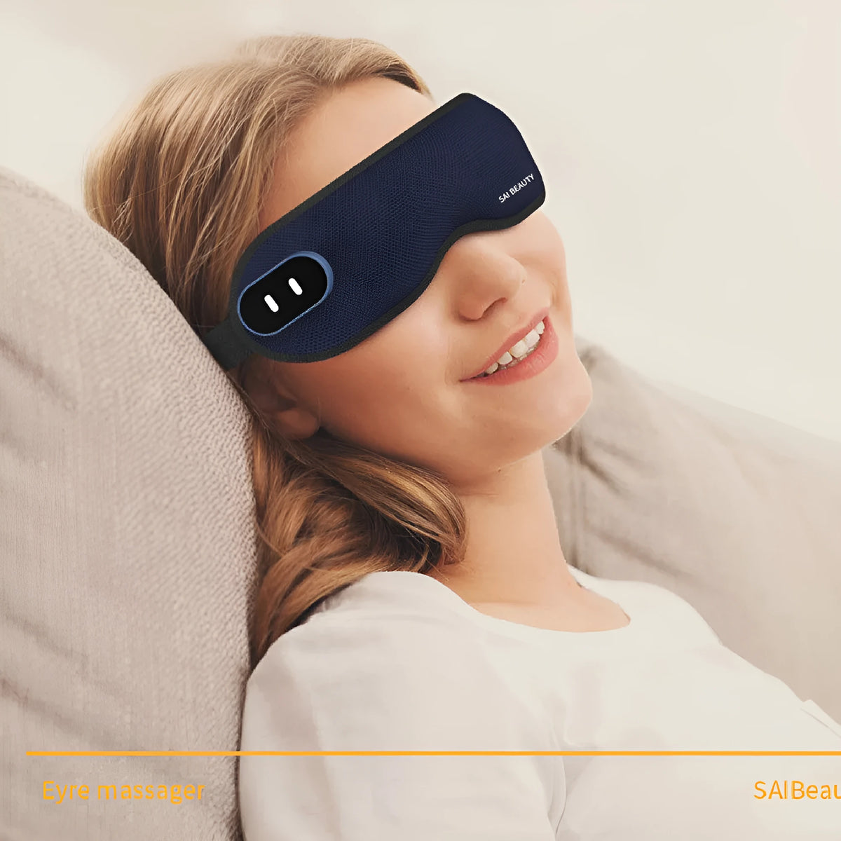 Lycra fabric steam sleep mask with USB charging cable and battery case on a flat surface