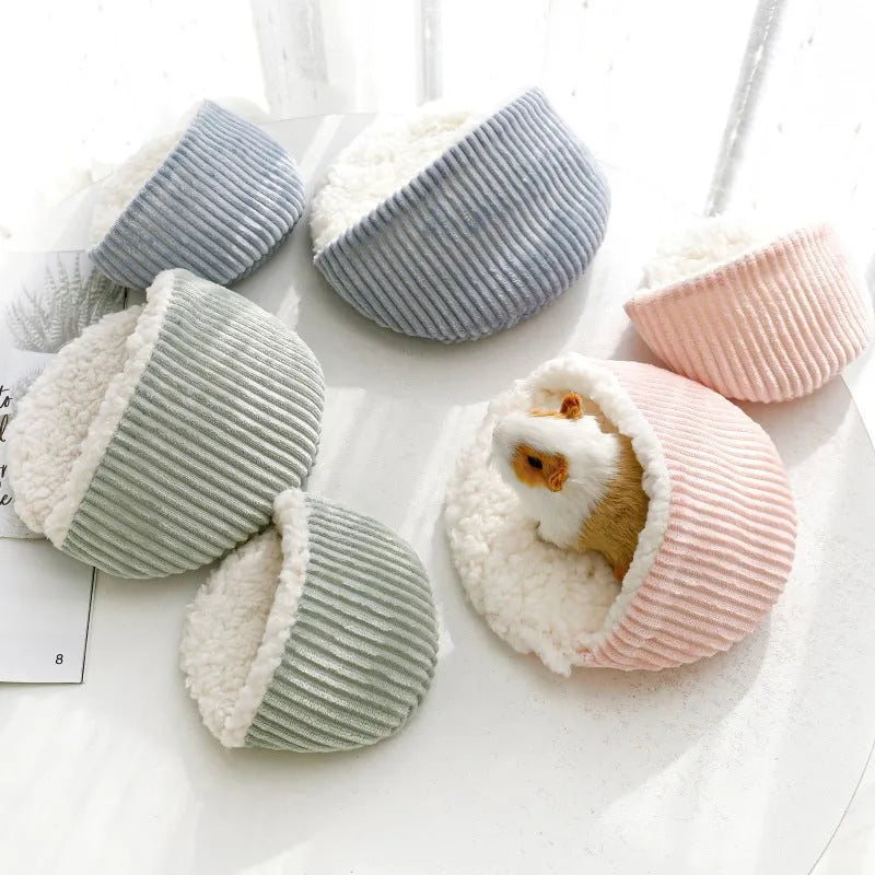 Corduroy cotton velvet hamster nest in small size, available in pink, blue, and green