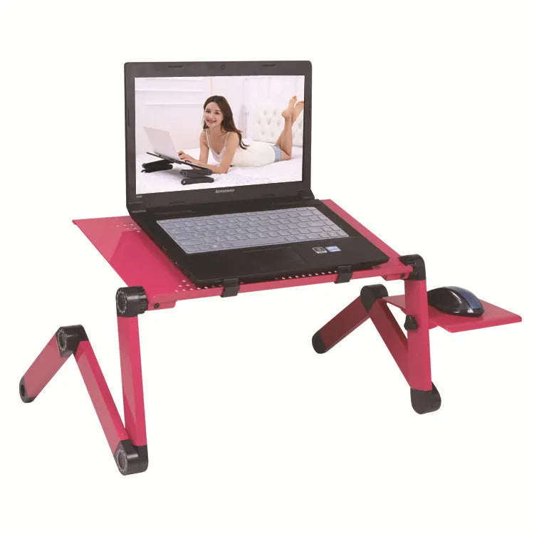 Black folding metal computer desk with cooling hole mouse board in extended position