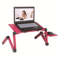 Black folding metal computer desk with cooling hole mouse board in extended position