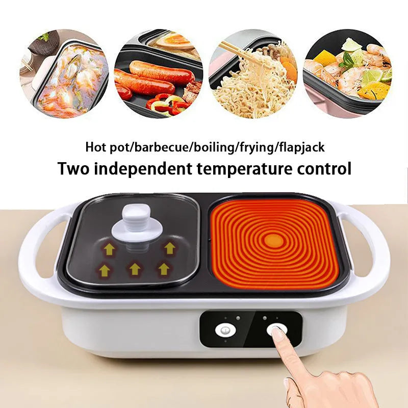 White or green electric hot pot with frying oven function, 1300W power, 390mm length