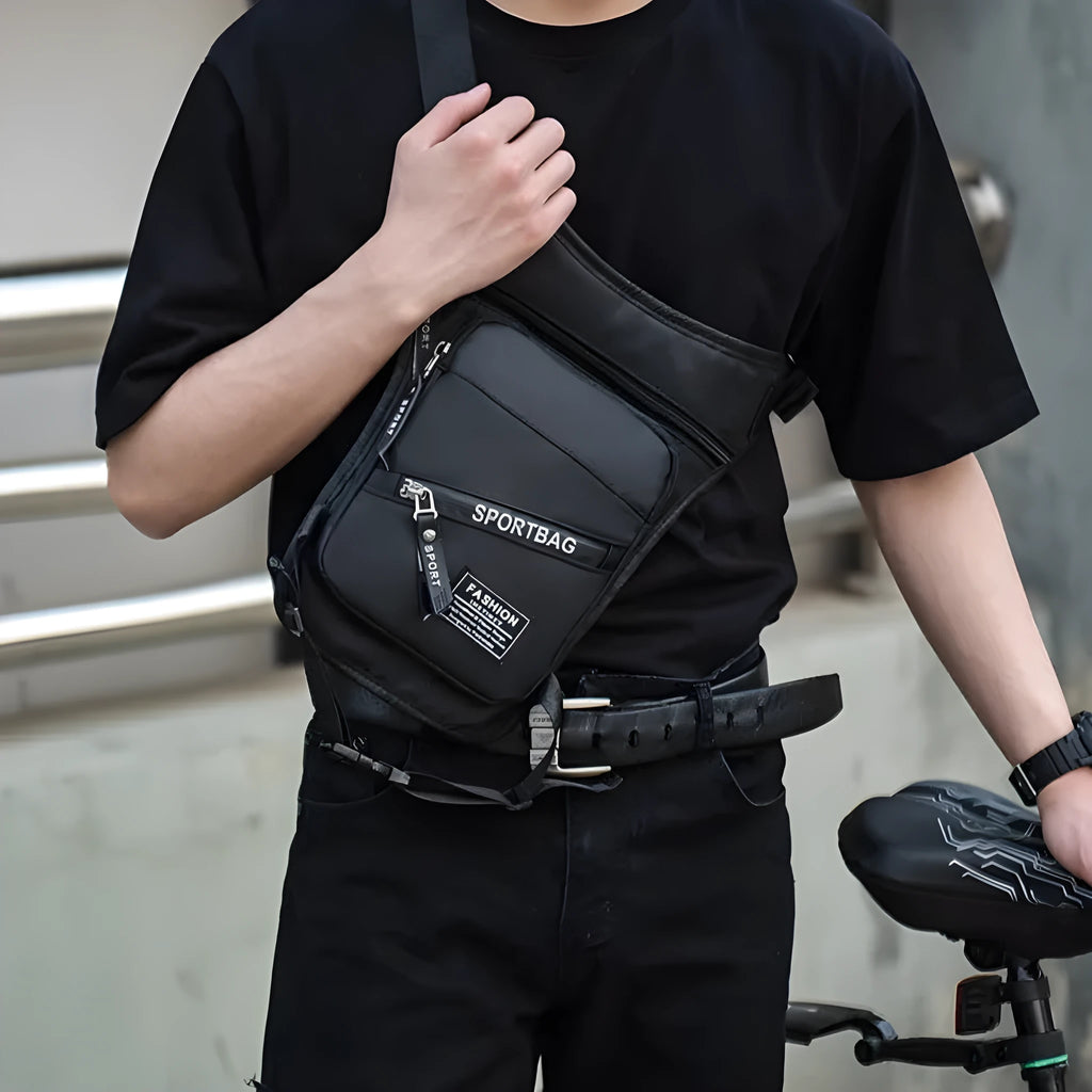 Men's waterproof cycling leg bag in crossbody design with anti-theft features