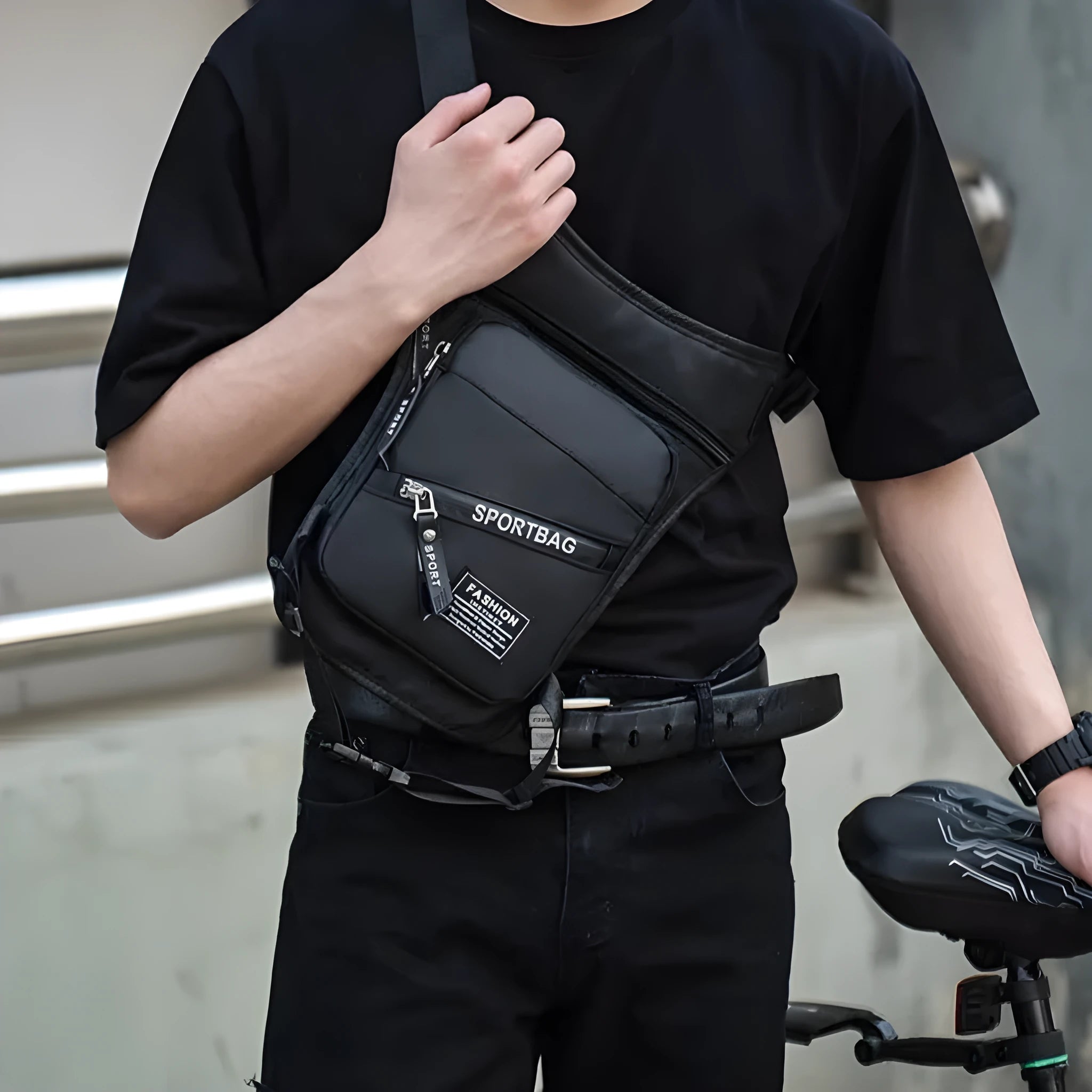 Men's waterproof cycling leg bag in crossbody design with anti-theft features