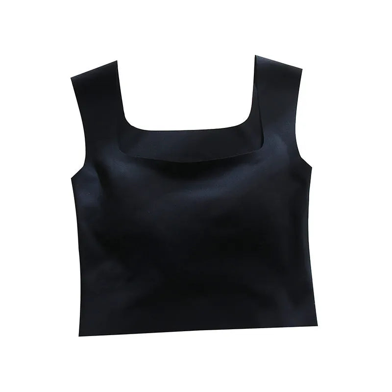 Women's seamless non-marking sling vest in light blue with integrated chest pad for light sports.