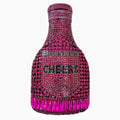 Gold rhinestone champagne bottle shaped hard case evening clutch bag on display