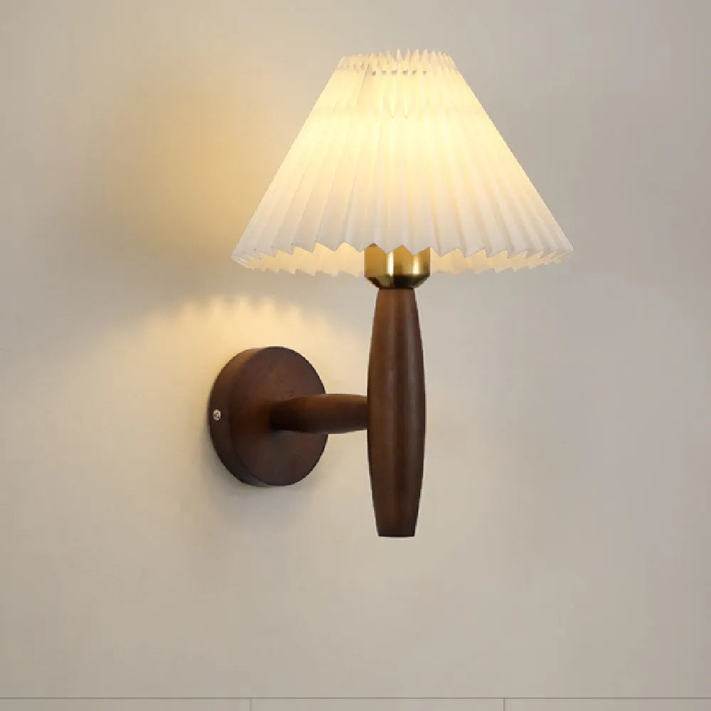 American retro wall lamp with walnut wood and fabric construction, wall-mounted design