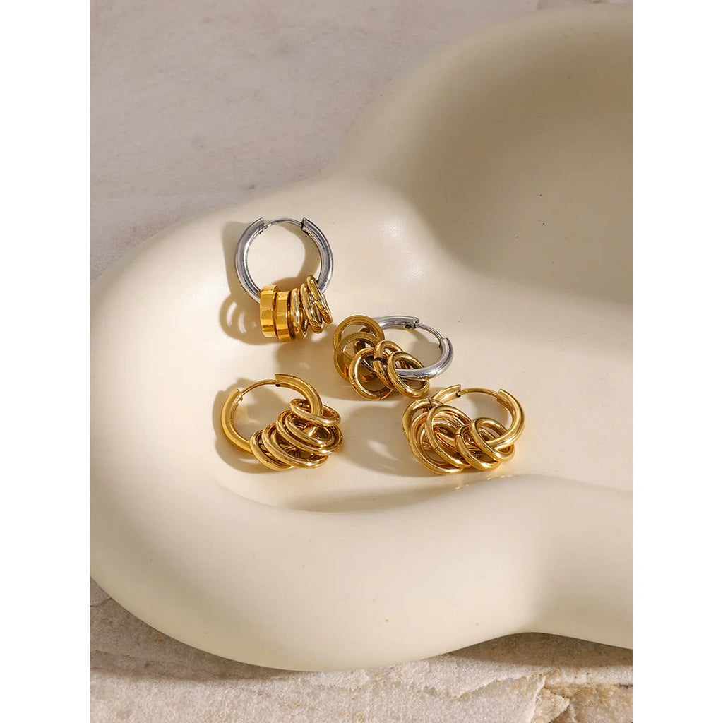 Pair of unisex stainless steel earrings with electroplated finish in ins style