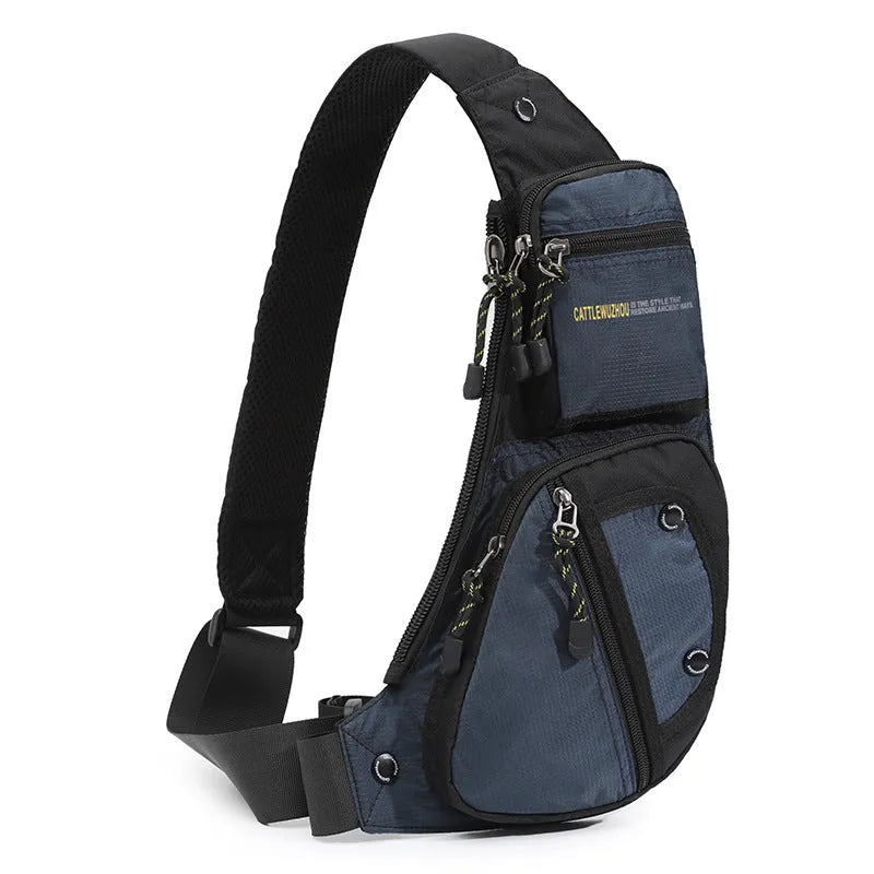 Men's nylon multi-functional shoulder messenger bag in black, ultra-light and wear-resistant