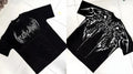 Dark style plus size cotton short sleeve T-shirt with gilding craft detail on a mannequin.