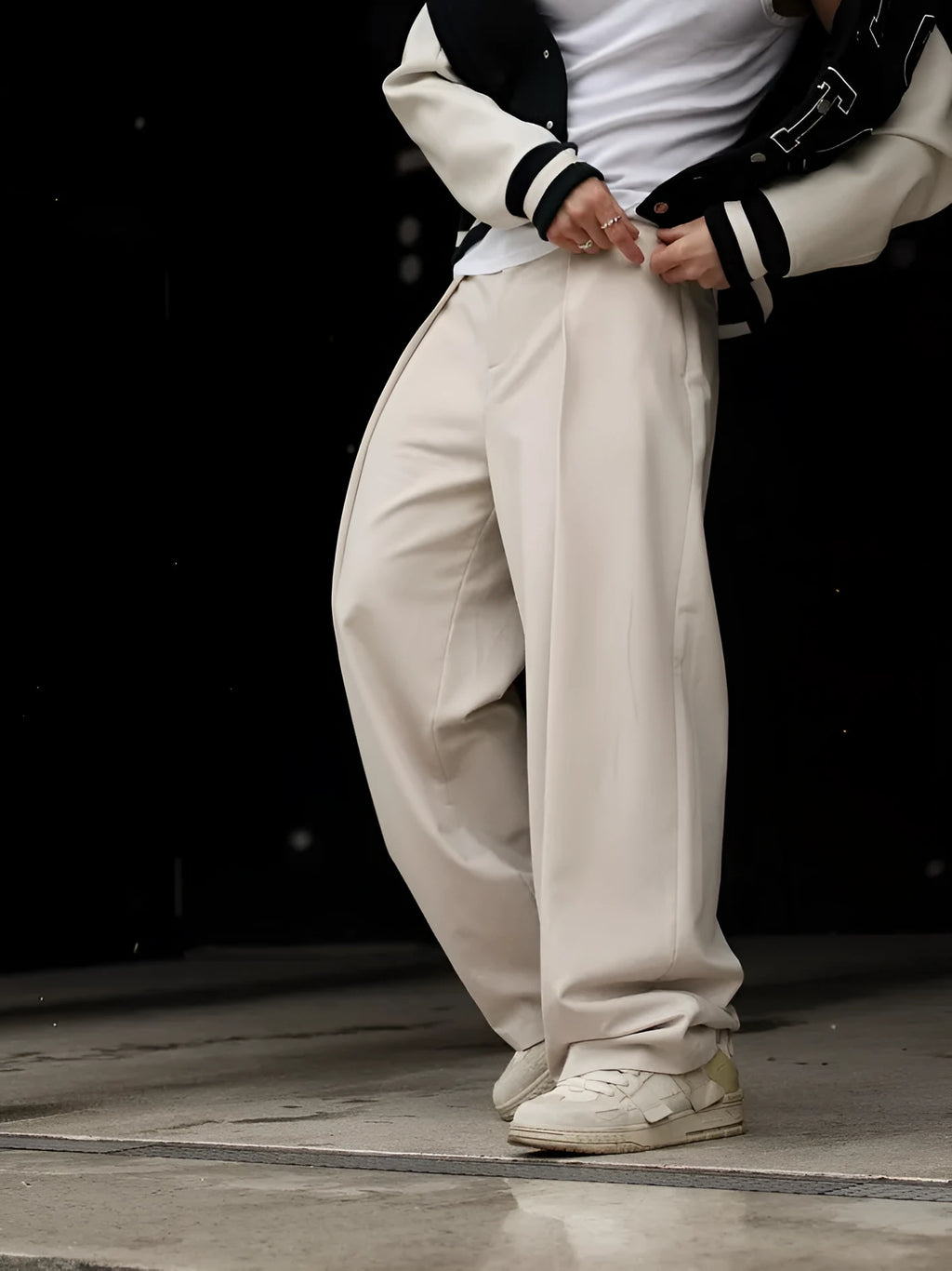 High-waisted pleated casual pants for women, beige, regular fit, full-length polyester trousers