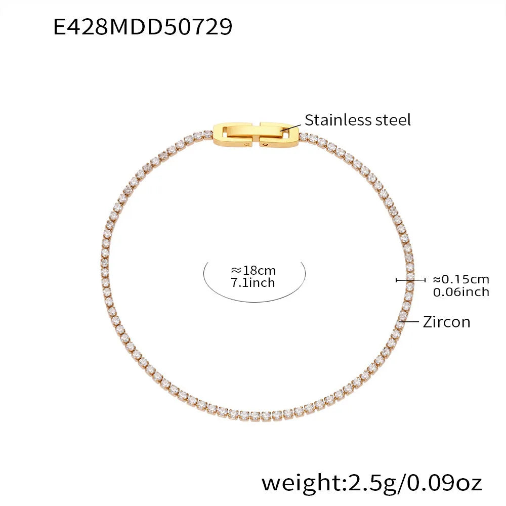 Super full-diamond fine ring bracelet in titanium steel with geometric white zircon stones