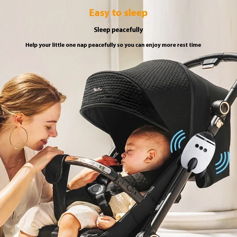 White ABS plastic baby sleep comforter device measuring 12x9.3x8cm with Bluetooth and white noise features