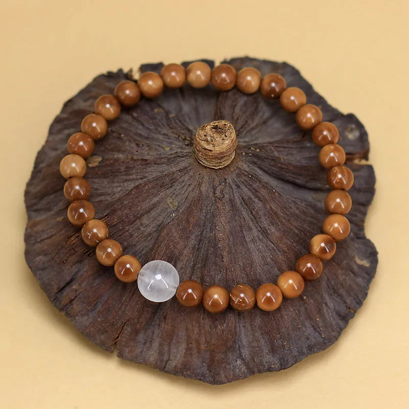 Simple style mixed beads handmade wooden bracelet with grinding finish