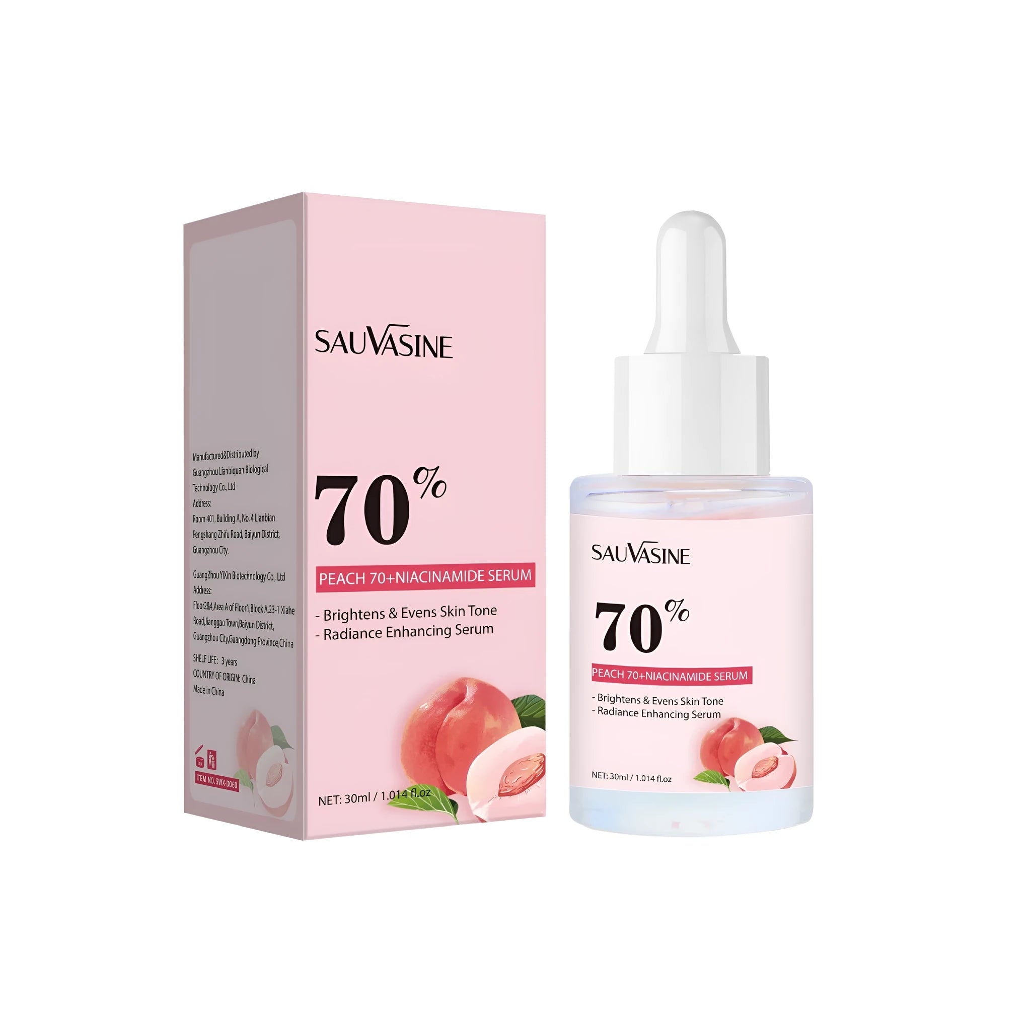 Nicotinamide care solution bottle with 30ml hydrating formula measuring 38.5mm by 95mm.