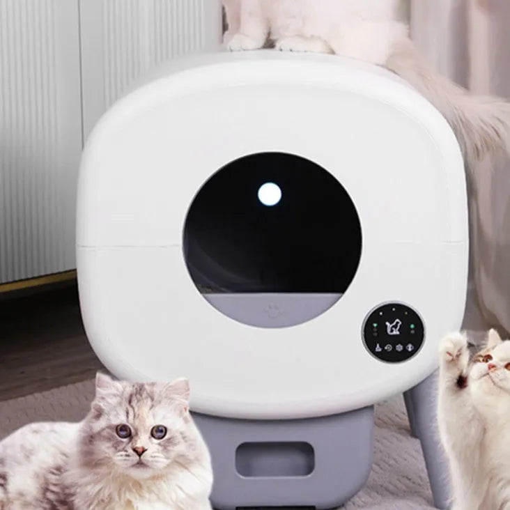 Automatic self-cleaning cat litter box with ABS plastic housing measuring 550mm wide by 500mm deep