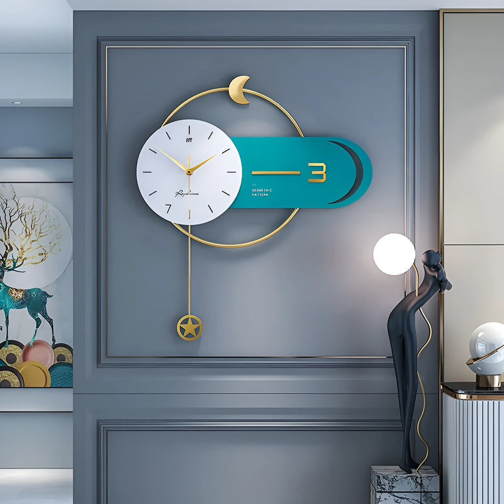 Modern simple metal wall clock in light luxury style, 54x60cm, for living room decor