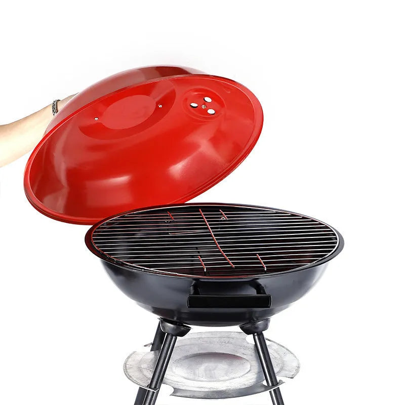 Portable 14-inch iron barbecue oven grill with apple stove design for garden cooking.