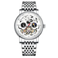 Men's mechanical tourbillon watch with luminous hands on leather strap