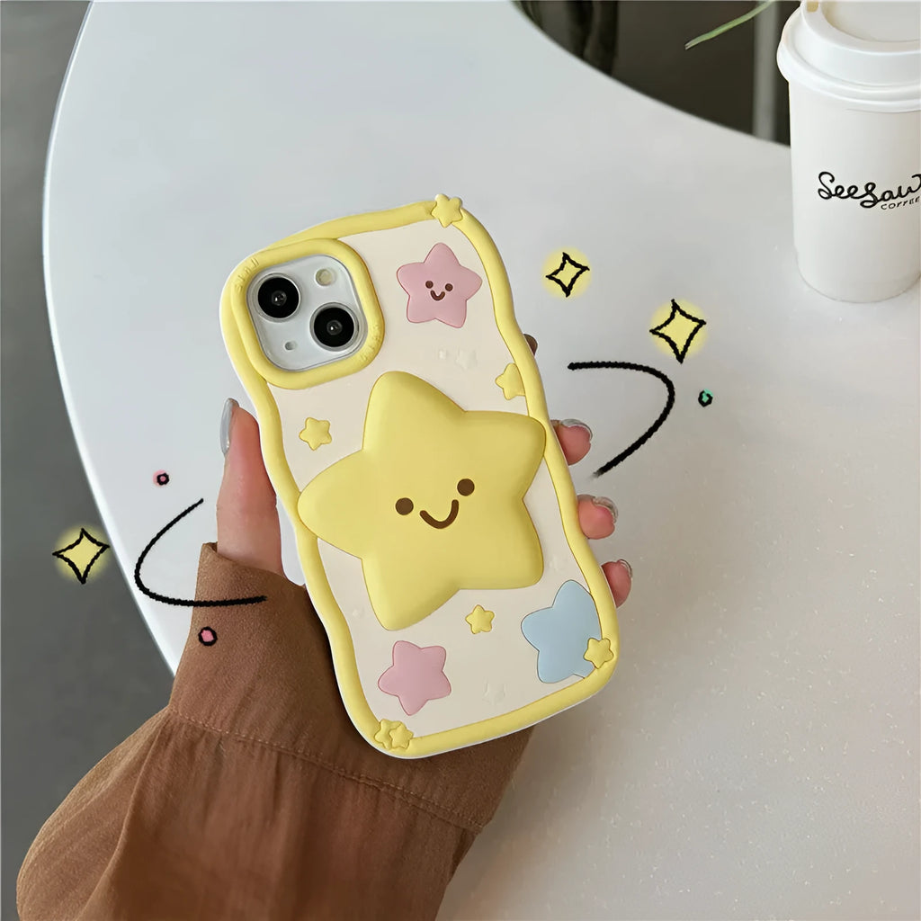 Yellow silicone phone case with smiley face design compatible with iPhone 12 to 15 series