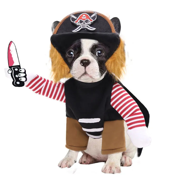 Pirate pet costume set for dogs and cats with matching hat on animal
