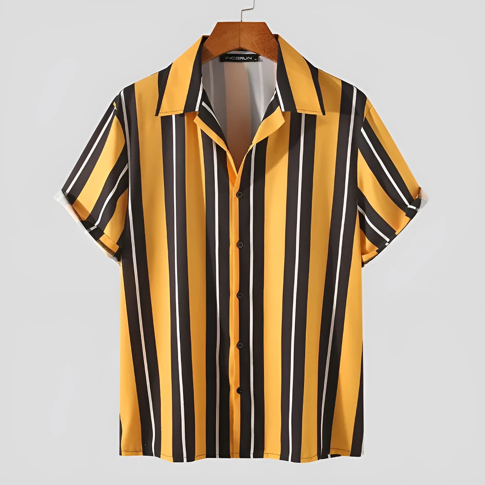 Men's soft cotton loose fit short sleeve casual shirt in yellow for summer streetwear