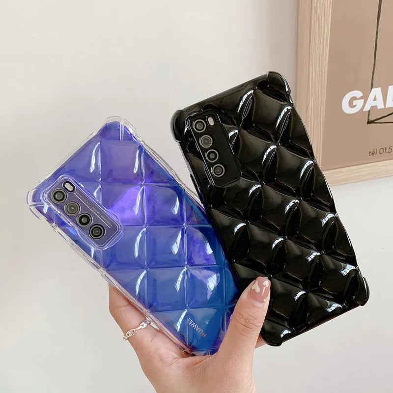 Silicone diamond phone case for Huawei smartphones in black, green, pink or white.
