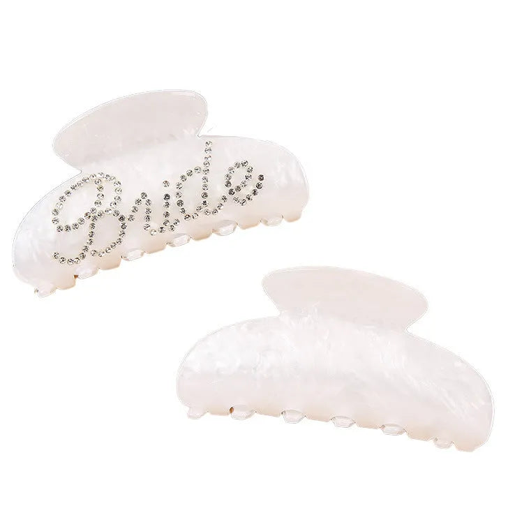 10cm pink and white acrylic barrettes with double-sided diamond sparkle and shower shark clip
