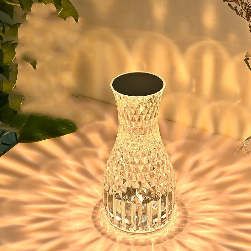 Vase shape crystal table lamp with USB charging port and remote control for bedside use