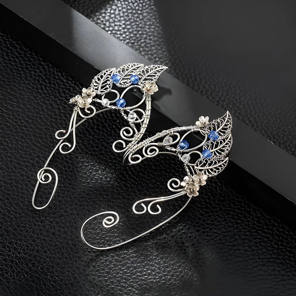 Handmade elf leaf shaped ear clip gold pair clip on earrings