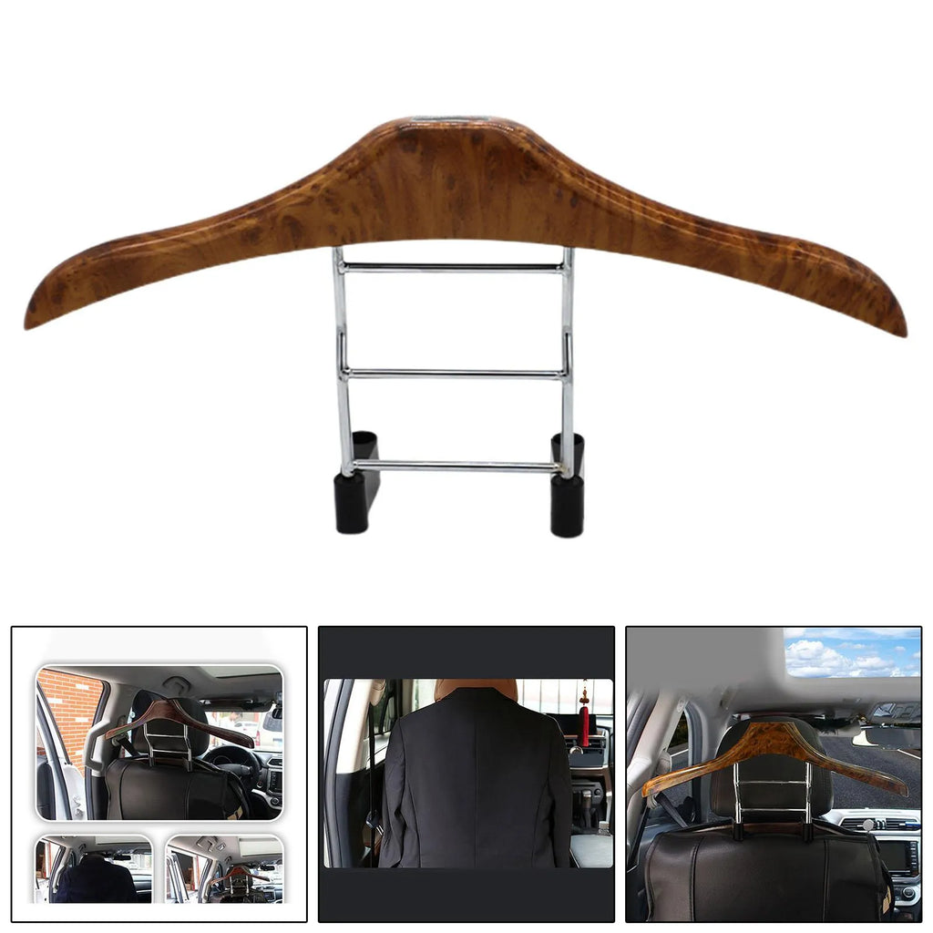 Wood yellow stainless steel car clothes hanger with chair back mounting for suits and uniforms
