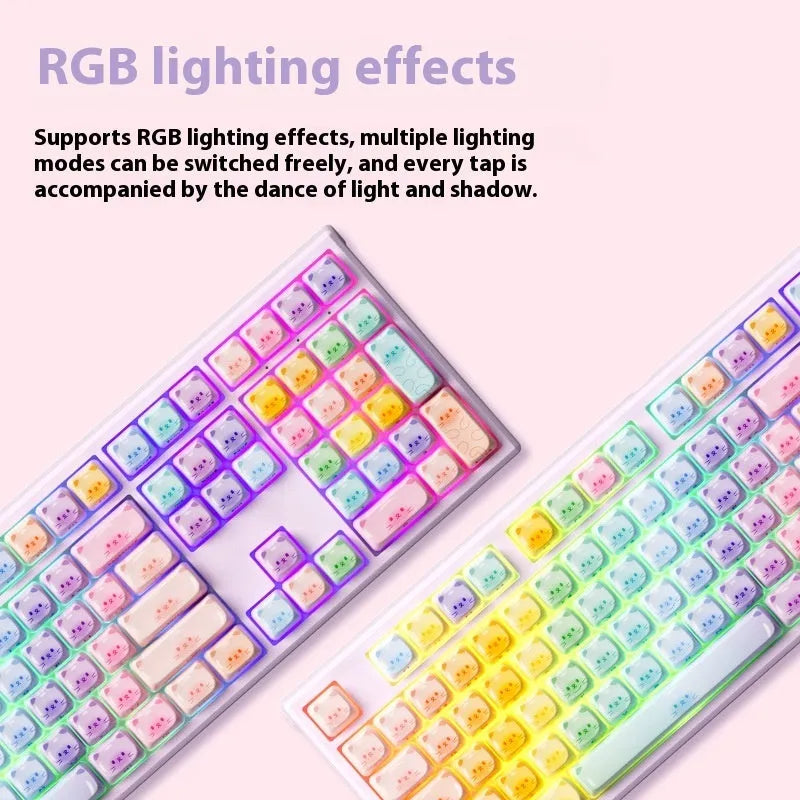 Coloured sugar cat themed wireless mechanical keyboard with piano switches
