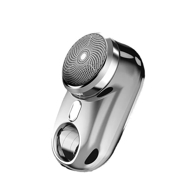 Travel mini shaver 85x46x45mm with USB charging, rotary head, and LED display