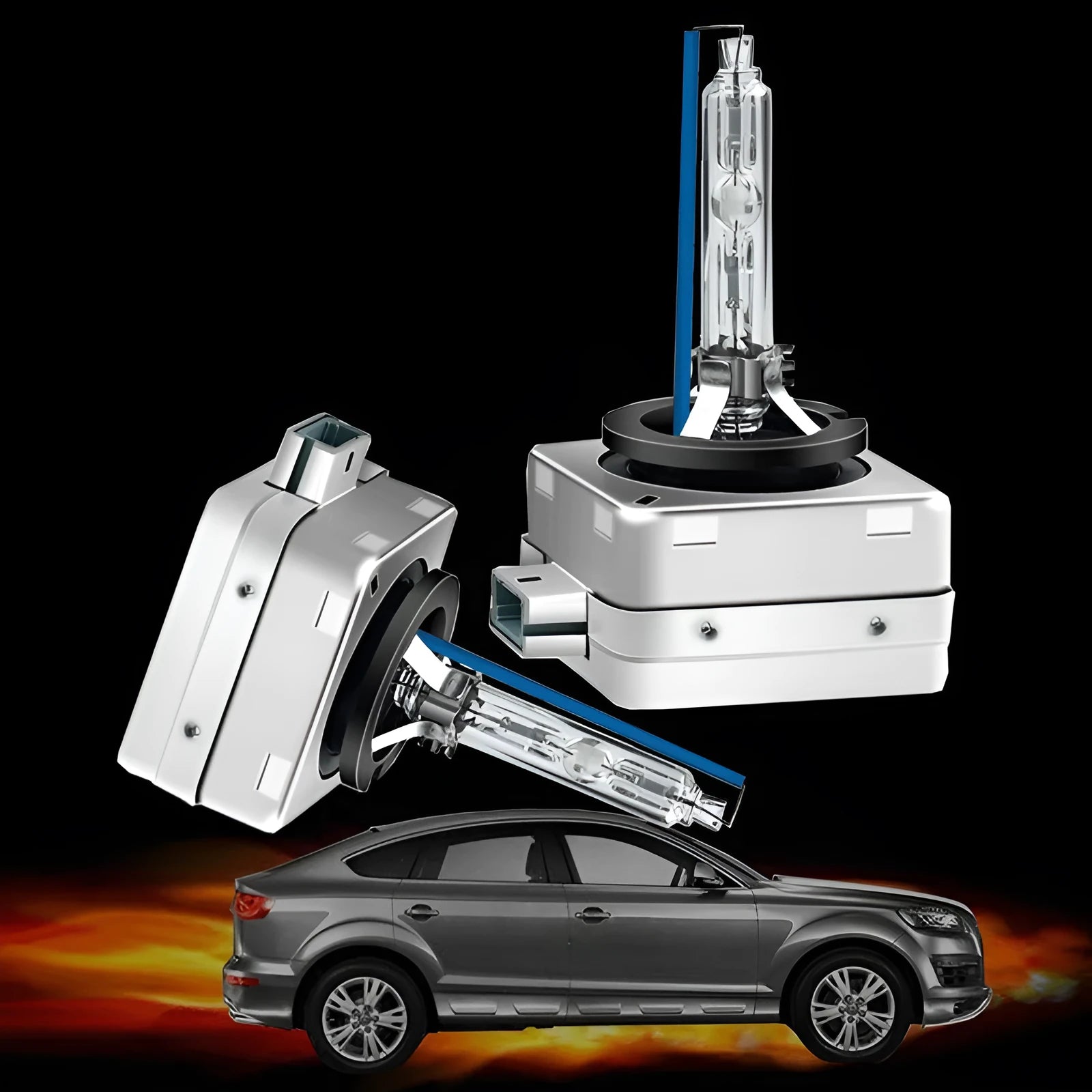 Xenon automotive headlight bulb with aluminium alloy housing and quartz tube lamp