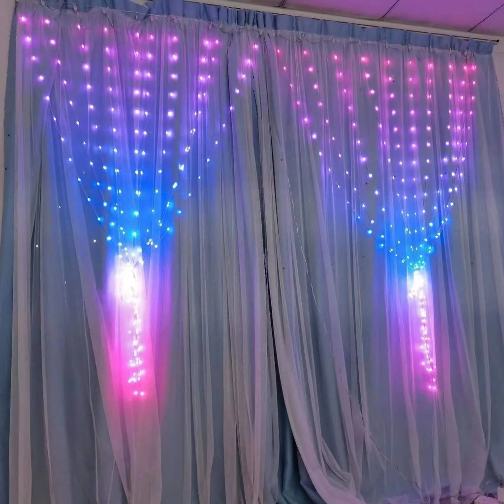 Programmable LED curtain light with Bluetooth APP control, 400 lights, leather wire casing, available in 1x1m to 3x3m sizes