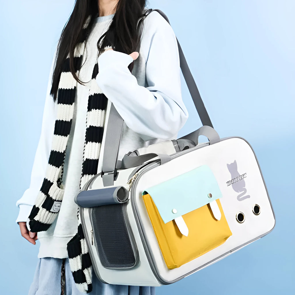 Portable nylon pet bag with large capacity 18 and breathable design in white, grey or black
