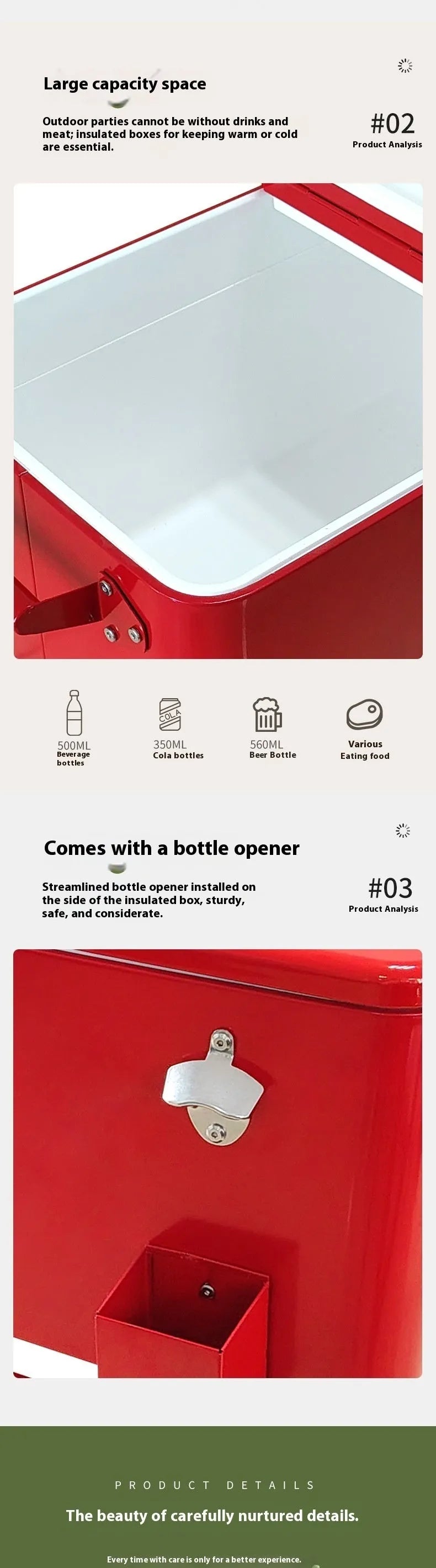 Red insulated metal trolley with wheels for outdoor food and drink transport