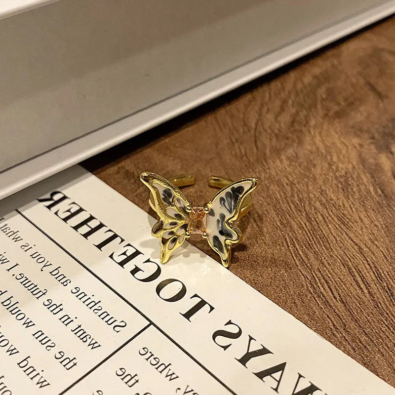 Chinese butterfly design women's copper ring with dripping oil treatment finish