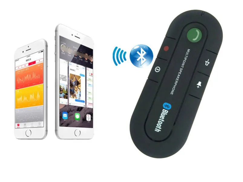 Car sun visor mounted Bluetooth handsfree device with music player in black, blue, or red colours