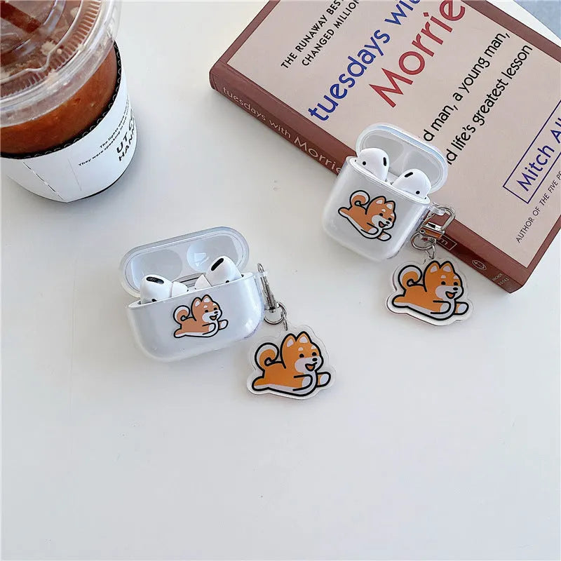 Cartoon Shiba Inu silicone headphone cover for AirPods Pro with Jumping Shiba Inu pendant