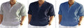 Men's solid colour long sleeve shirt with a stand collar, made from cotton and linen blend fabric