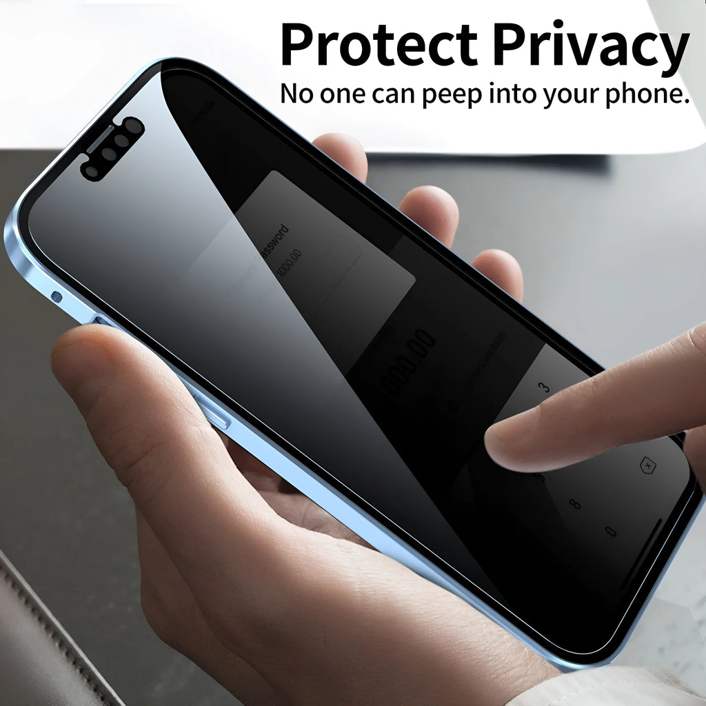 Magnetic iPhone case with metal frame in multiple colour options showing privacy-proof design