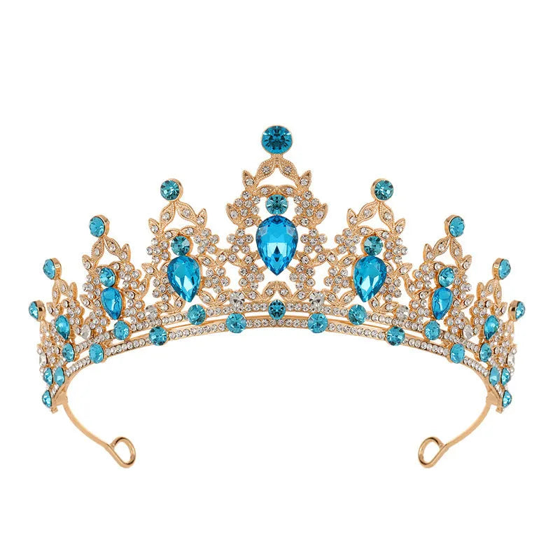 Baroque crown bride headdress hairpiece with diamond treatment in alloy material