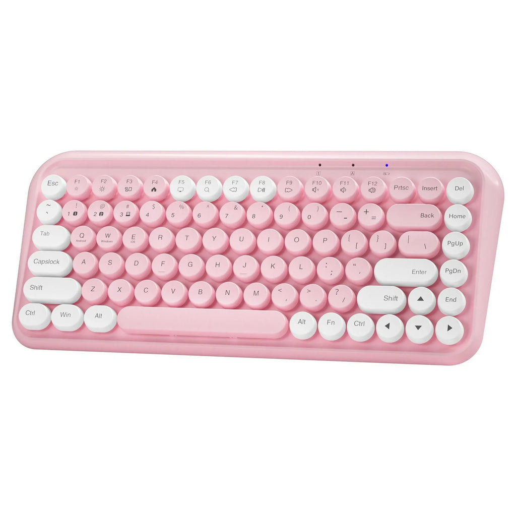 Pink dual-mode Bluetooth keyboard with 84 keys and quiet mechanical switches