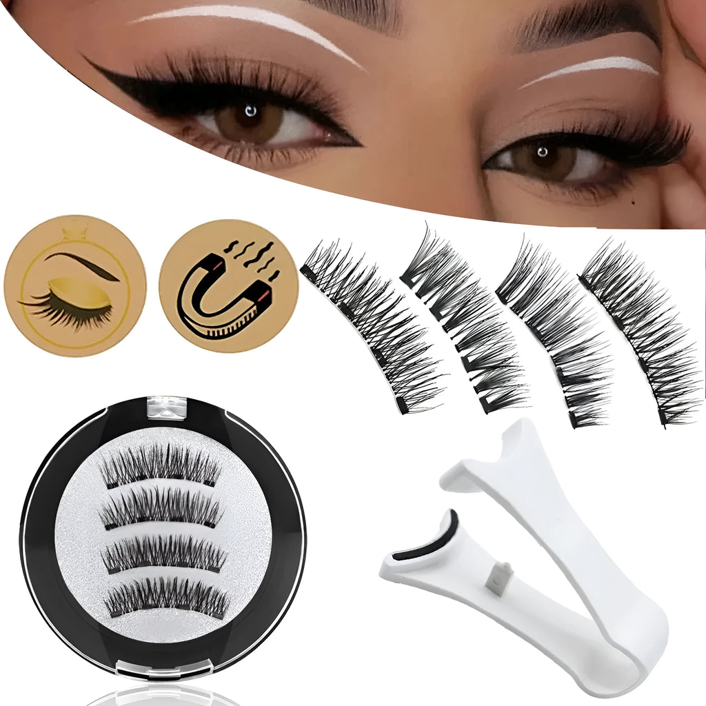 Magnetic false eyelashes with white quantum eyelash curler and clip, reusable high-grade fiber, 2 pairs per box