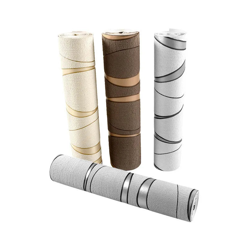 Roll of grey 3D curve stripe decorative wallpaper with velvet texture for video backdrops