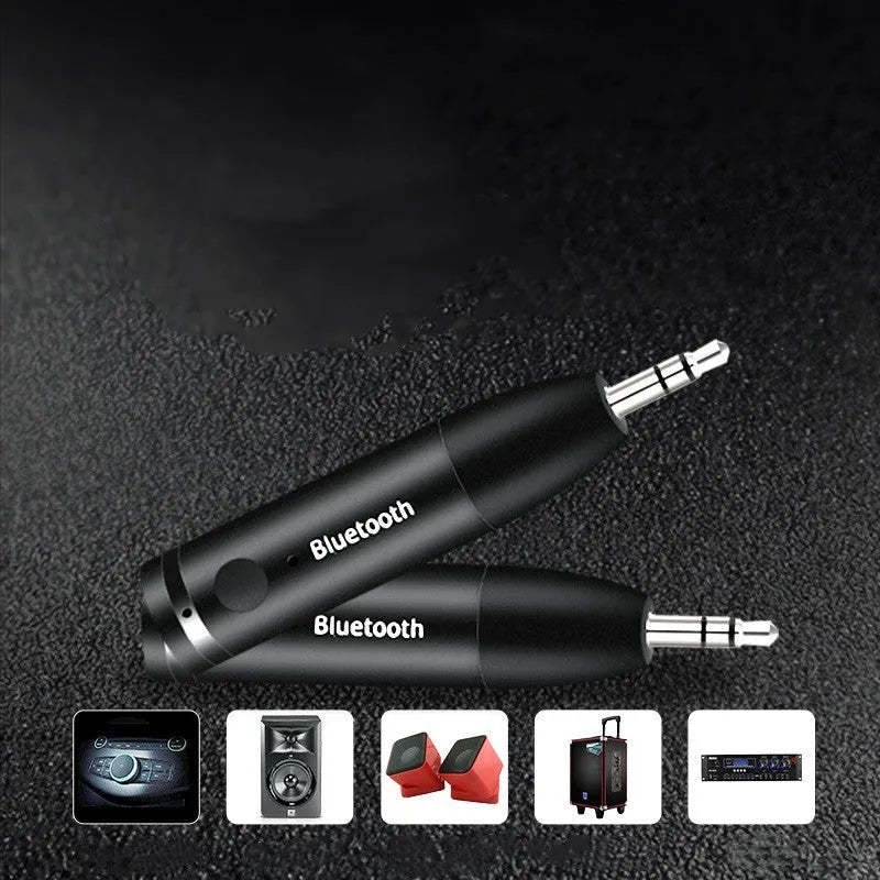 Compact black Bluetooth audio receiver for car and home stereo AUX inputs