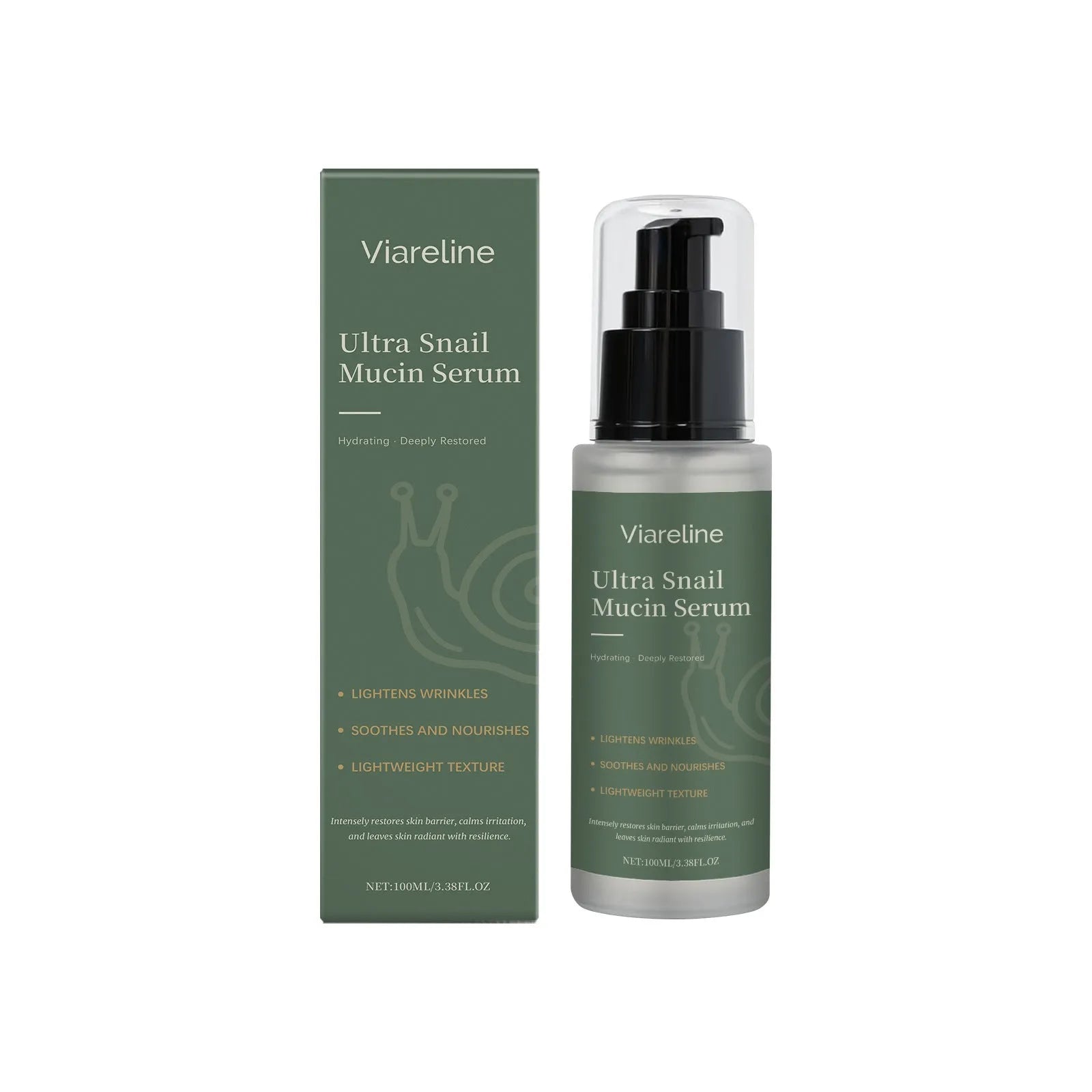 Moisturising liquid facial essence 100ml with snail and centella extract in a white bottle