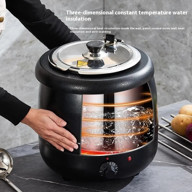 Black stainless steel electric heating soup pot with large mouth cover and 10L capacity