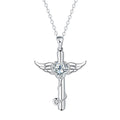 Women's copper necklace with stethoscope, angel wings and cross pendant in electroplated white diamond or red diamond finish