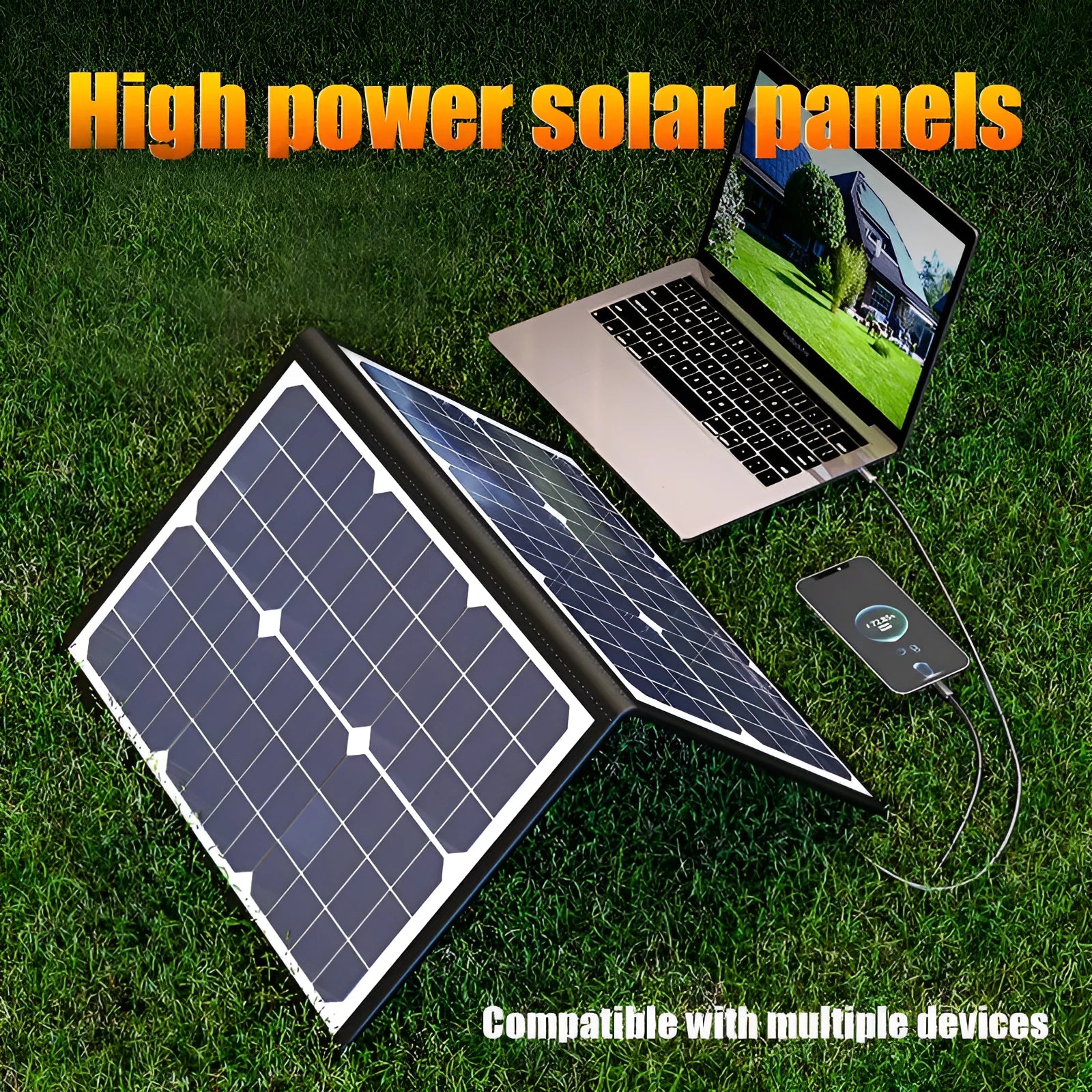 Black folding bag containing 40W single crystal solar panel for outdoor charging